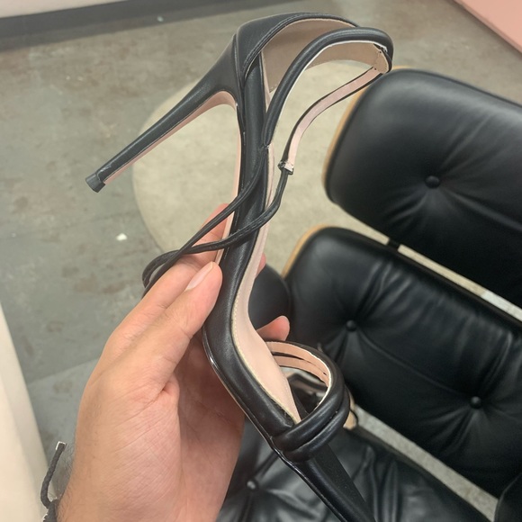 Women’s Pointed Toe Strappy Sandal Heel Black Faux Leather - Picture 12 of 14